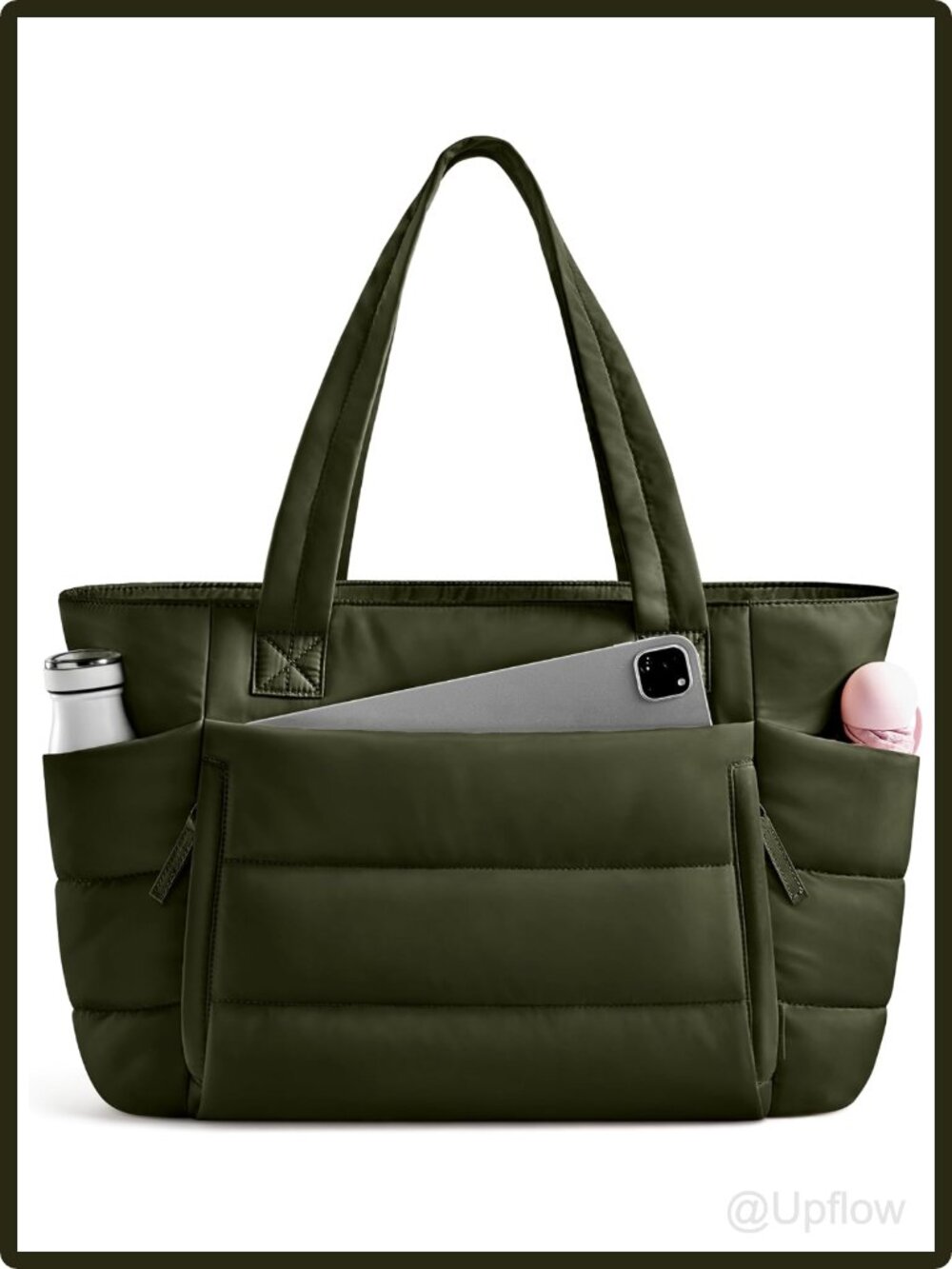 Women's Quilted Puffer Tote Bag Zipper 15.6 Laptop Lightweight Water Resistant